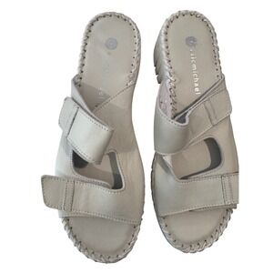 Eric Michael Women Beige Leather Adjustable Strap Slide Sandals Size 40